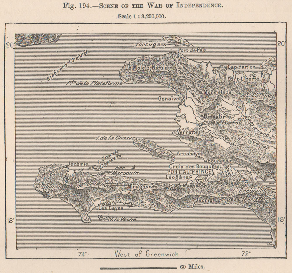 Scene of the war of independence. Haiti. Hispaniola 1885 old antique map chart